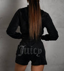 Women's Casual Sports Suit Solid Color Letter Hot Diamond Sportswear Long Sleeve Hooded Sweatshirt Loose Shorts Two Piece Set