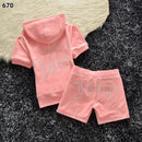 New Summer Goose Velvet Hot Diamond Letters Fashion Casual Sports Suit Shorts Short-Sleeved Women's Clothing Foreign Trade