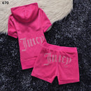 New Summer Goose Velvet Hot Diamond Letters Fashion Casual Sports Suit Shorts Short-Sleeved Women's Clothing Foreign Trade
