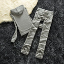 2026 New Spring and Autumn Foreign Trade Women's Clothing Plus Size Slim Fit Rhinestone Sports Casual Fashion Velvet Two-Piece Set Wholesale