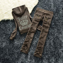 2026 New Spring and Autumn Foreign Trade Women's Clothing Plus Size Slim Fit Rhinestone Sports Casual Fashion Velvet Two-Piece Set Wholesale