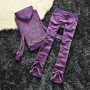 2026 New Spring and Autumn Foreign Trade Women's Clothing Plus Size Slim Fit Rhinestone Sports Casual Fashion Velvet Two-Piece Set Wholesale
