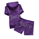 New Summer Goose Velvet Hot Diamond Letters Fashion Casual Sports Suit Shorts Short-Sleeved Women's Clothing Foreign Trade
