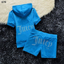 New Summer Goose Velvet Hot Diamond Letters Fashion Casual Sports Suit Shorts Short-Sleeved Women's Clothing Foreign Trade
