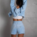 Women's Casual Sports Suit Solid Color Letter Hot Diamond Sportswear Long Sleeve Hooded Sweatshirt Loose Shorts Two Piece Set