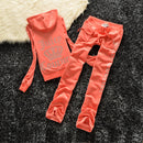 2026 New Spring and Autumn Foreign Trade Women's Clothing Plus Size Slim Fit Rhinestone Sports Casual Fashion Velvet Two-Piece Set Wholesale