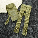2026 New Spring and Autumn Foreign Trade Women's Clothing Plus Size Slim Fit Rhinestone Sports Casual Fashion Velvet Two-Piece Set Wholesale