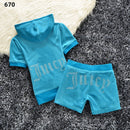 New Summer Goose Velvet Hot Diamond Letters Fashion Casual Sports Suit Shorts Short-Sleeved Women's Clothing Foreign Trade