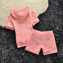 New Summer Goose Velvet Hot Diamond Letters Fashion Casual Sports Suit Shorts Short-Sleeved Women's Clothing Foreign Trade