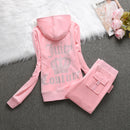2026 New Spring and Autumn Foreign Trade Women's Clothing Plus Size Slim Fit Rhinestone Sports Casual Fashion Velvet Two-Piece Set Wholesale