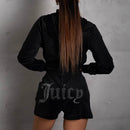 Women's Casual Sports Suit Solid Color Letter Hot Diamond Sportswear Long Sleeve Hooded Sweatshirt Loose Shorts Two Piece Set