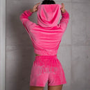 Women's Casual Sports Suit Solid Color Letter Hot Diamond Sportswear Long Sleeve Hooded Sweatshirt Loose Shorts Two Piece Set
