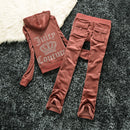 2026 New Spring and Autumn Foreign Trade Women's Clothing Plus Size Slim Fit Rhinestone Sports Casual Fashion Velvet Two-Piece Set Wholesale